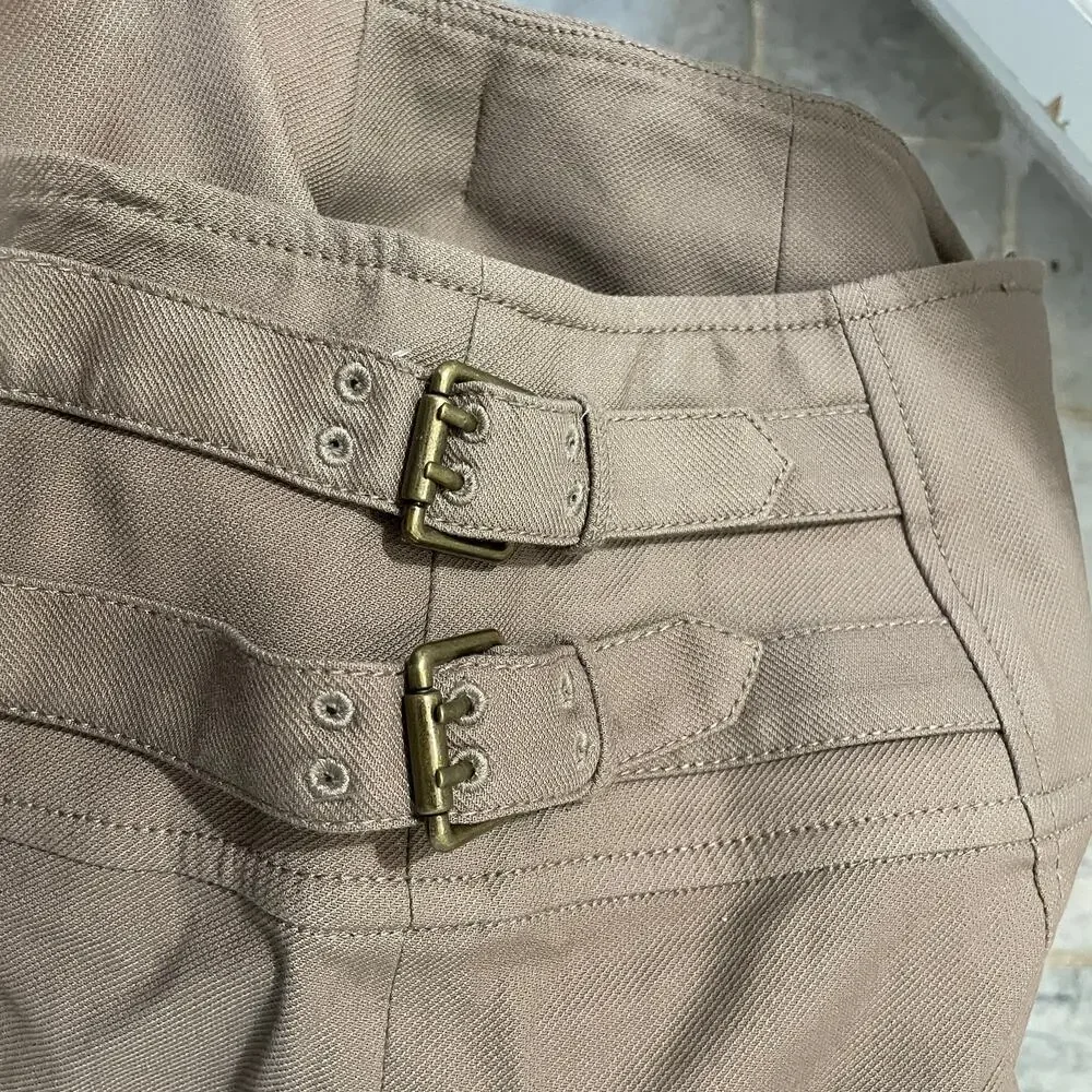 Etcetera Brown Buckle Accent Straight Skirt Cotton Blend Size 8 - Picture 3 of 6